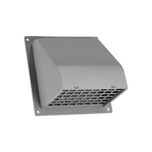 Gray Plastic Wall Exhaust Hood Dryer Vent - Spring-Controlled Damper - Removable Screen - Flat Flange - 1 inch Collar - Angled Closed