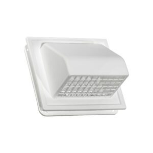 White Plastic Wall Exhaust Hood Dryer Vent - J Channel - Spring Damper - Removable Screen - 0.5 inch Collar - Angle Closed