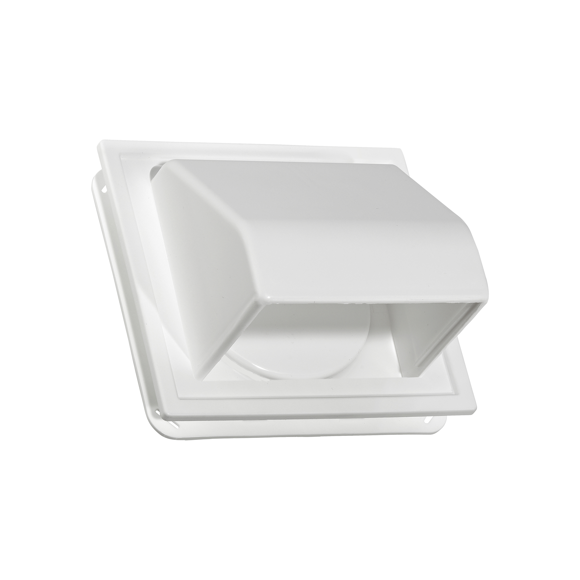 White Plastic Wall Exhaust Hood Dryer Vent - J Channel - Spring Damper - Removable Screen - 0.5 inch Collar - No Screen