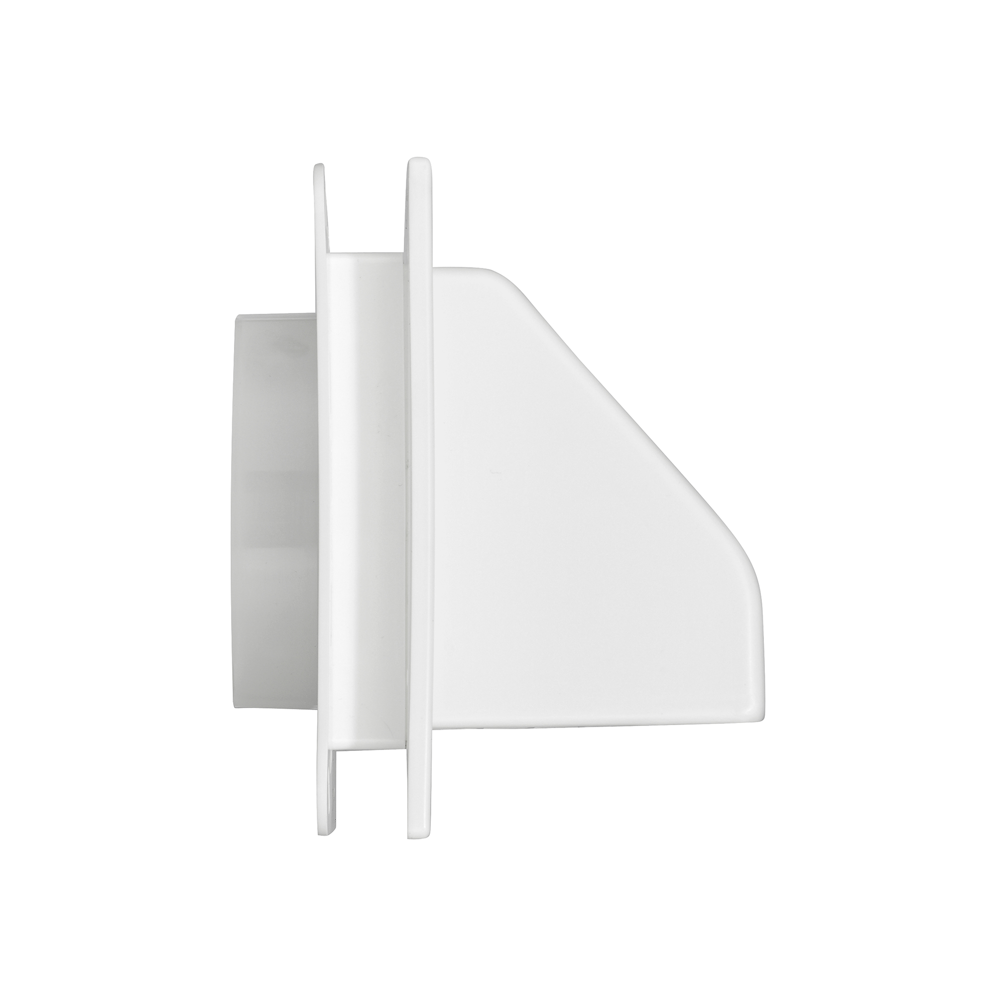 White Plastic Wall Exhaust Hood Dryer Vent - J Channel - Spring Damper - Removable Screen - 0.5 inch Collar - Side