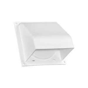 White Plastic Wall Exhaust Hood Dryer Vent - Flat Flange - Damper - 1/2 inch Collar - Front Closed