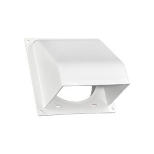 White Plastic Wall Exhaust Hood Dryer Vent - Flat Flange - Damper - 1/2 inch Collar - Front Opened