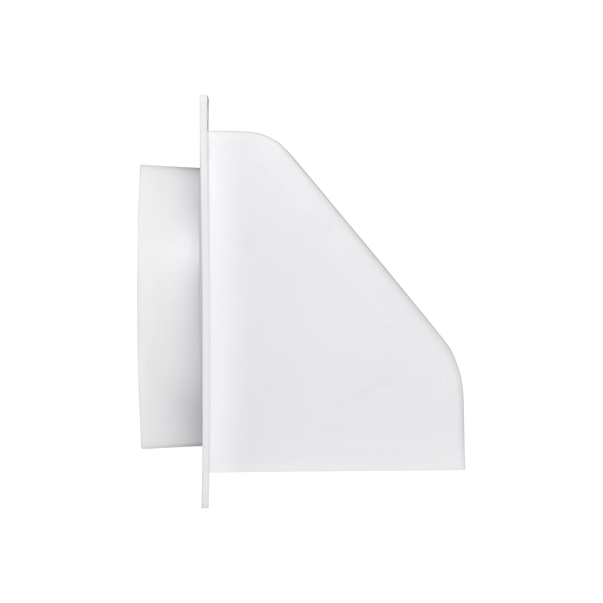 1471WNS-FF-04 White Plastic Wall Exhaust Hood Dryer Vent - Flat Flange - Damper - 1/2 inch Collar - Side