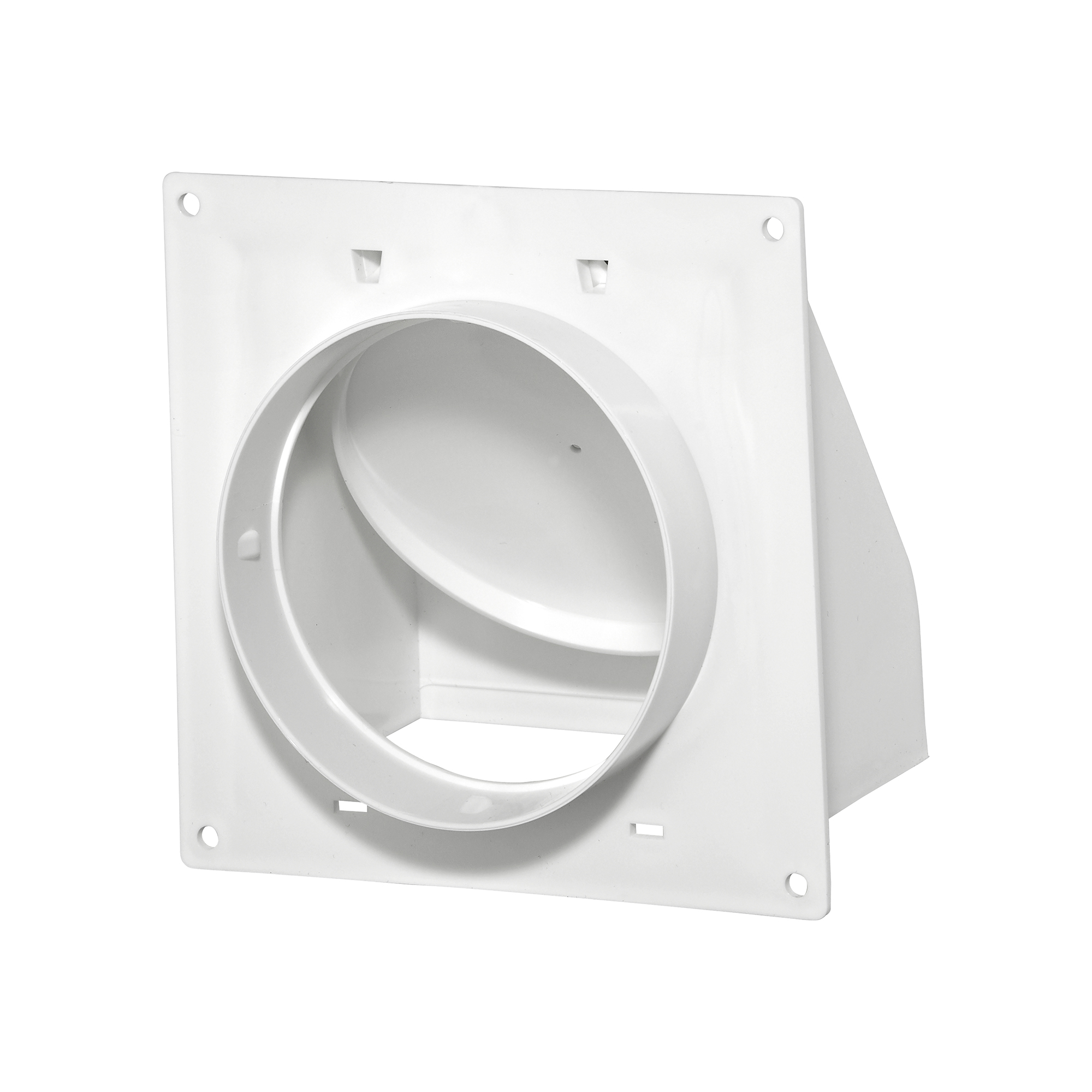 1471WNS-FF-06 White Plastic Wall Exhaust Hood Dryer Vent - Flat Flange - Damper - 1/2 inch Collar - Back Opened
