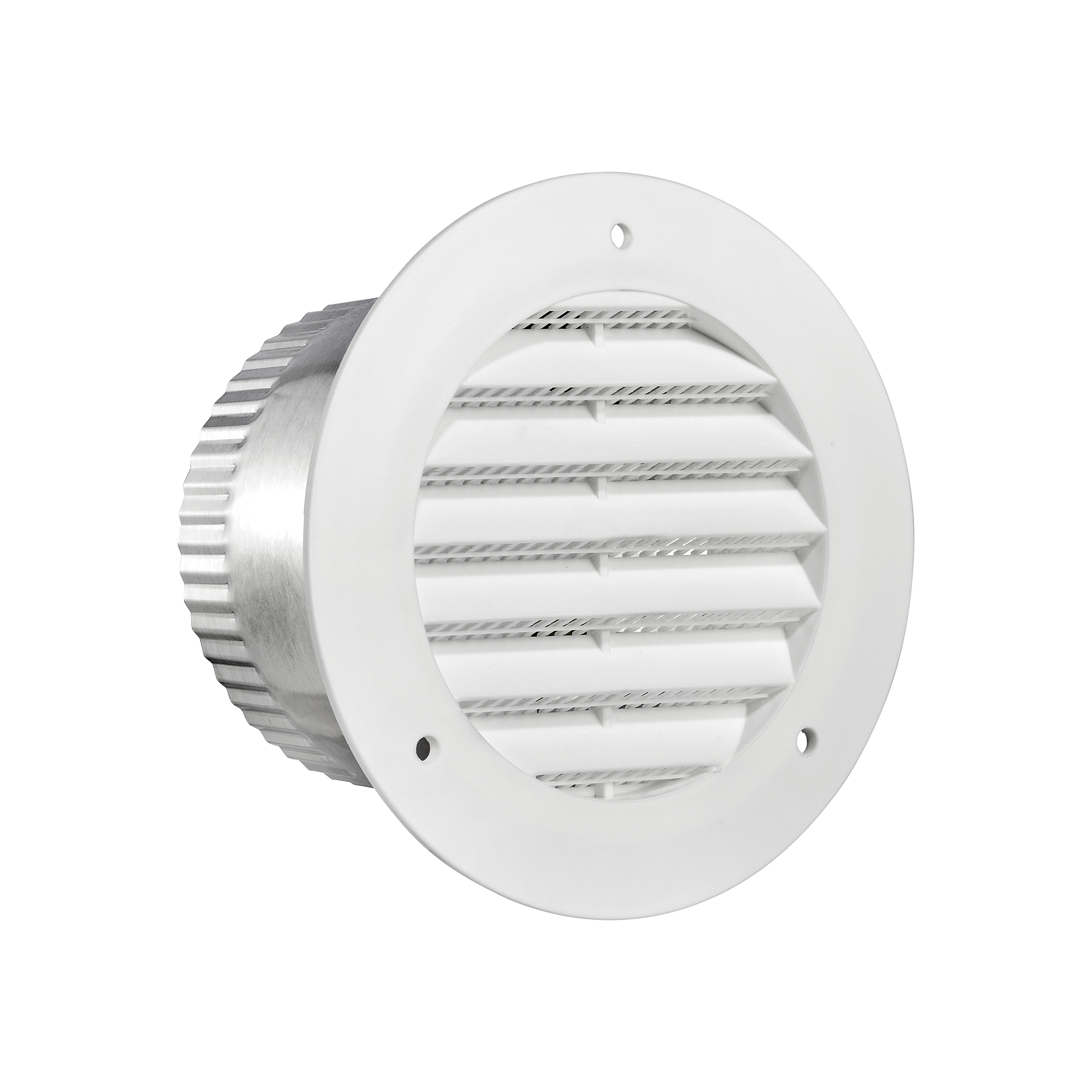 174WTP-SH-01 White Plastic Flush Mount Round Vent - Screw Holes - 3 inch Pipe - Angle