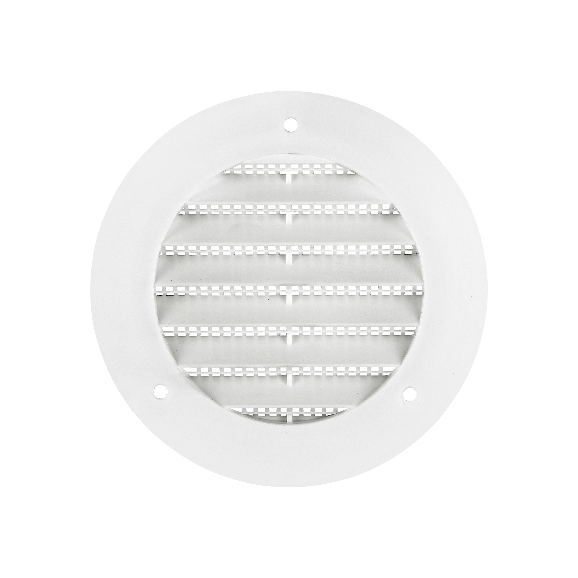 174WTP-SH-02 White Plastic Flush Mount Round Vent - Screw Holes - 3 inch Pipe - Front