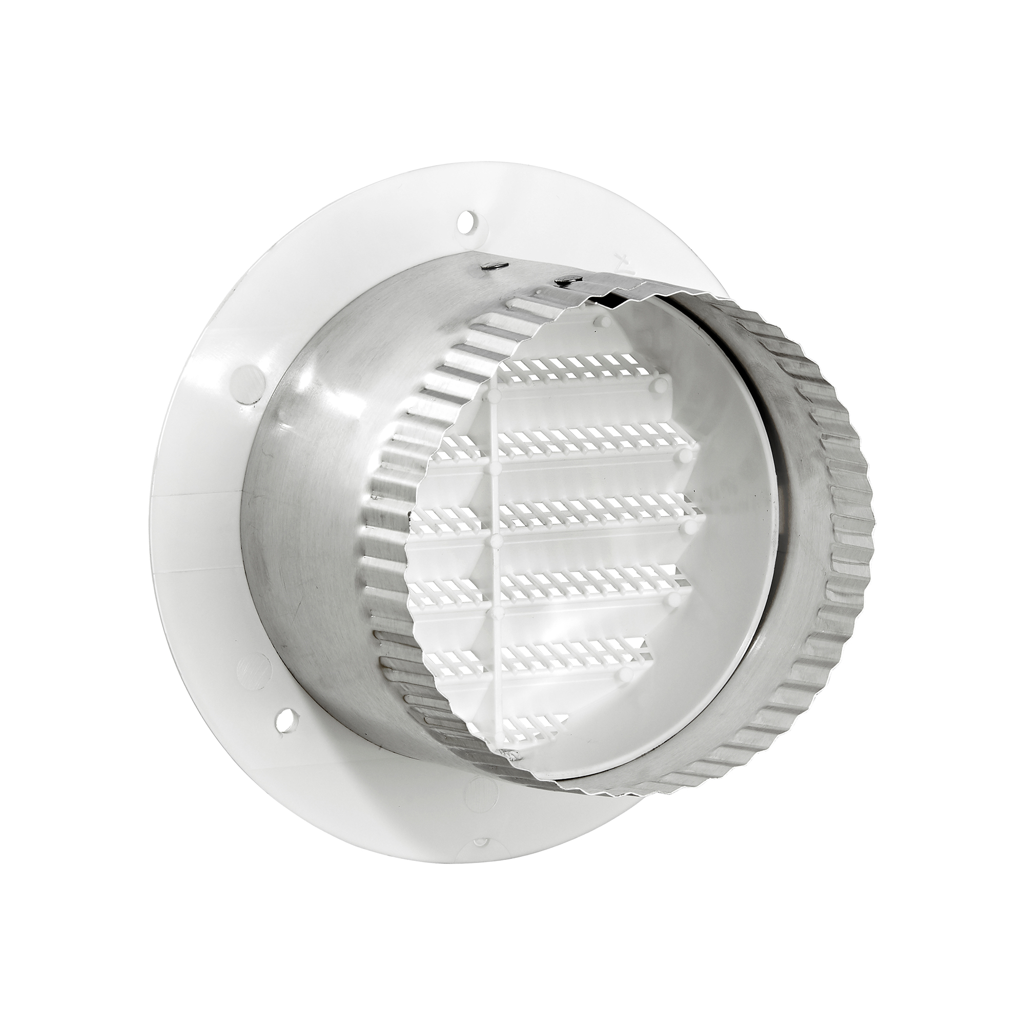 174WTP-SH-04 White Plastic Flush Mount Round Vent - Screw Holes - 3 inch Pipe - Back