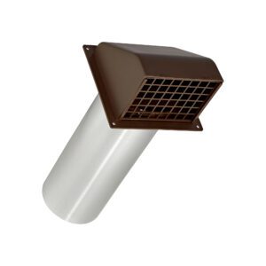 Brown Plastic Wall Exhaust Hood Dryer Vent - Damper - Removable Screen - Flat Flange - 11 inch Pipe - Angled Closed