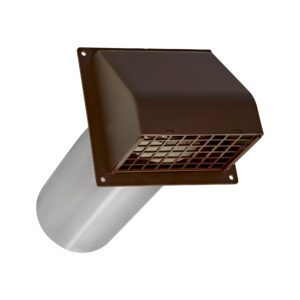 Brown Plastic Wall Exhaust Hood Dryer Vent - Damper - Removable Screen - Flat Flange - 11 inch Pipe - Angle Opened