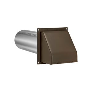 Brown Plastic Wall Exhaust Hood Dryer Vent - Damper - Removable Screen - Flat Flange - 11 inch Pipe - Front