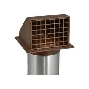 Brown Plastic Wall Exhaust Hood Dryer Vent - Flat Flange - Spring Damper - Removable Screen - 11 inch Pipe - Front