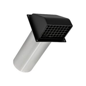 Black Plastic Wall Exhaust Hood Dryer Vent - Damper - Removable Screen - Flat Flange - 11 inch Pipe - Angled Closed