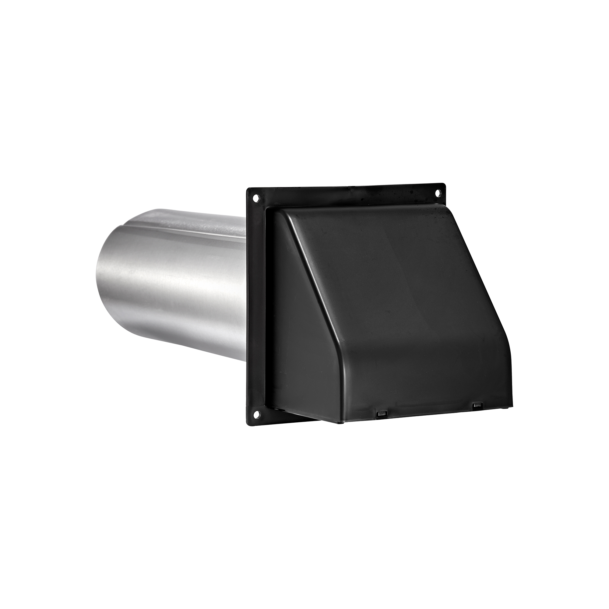 224BL-FF-03 Black Plastic Wall Exhaust Hood Dryer Vent - Damper - Removable Screen - Flat Flange - 11 inch Pipe - Front