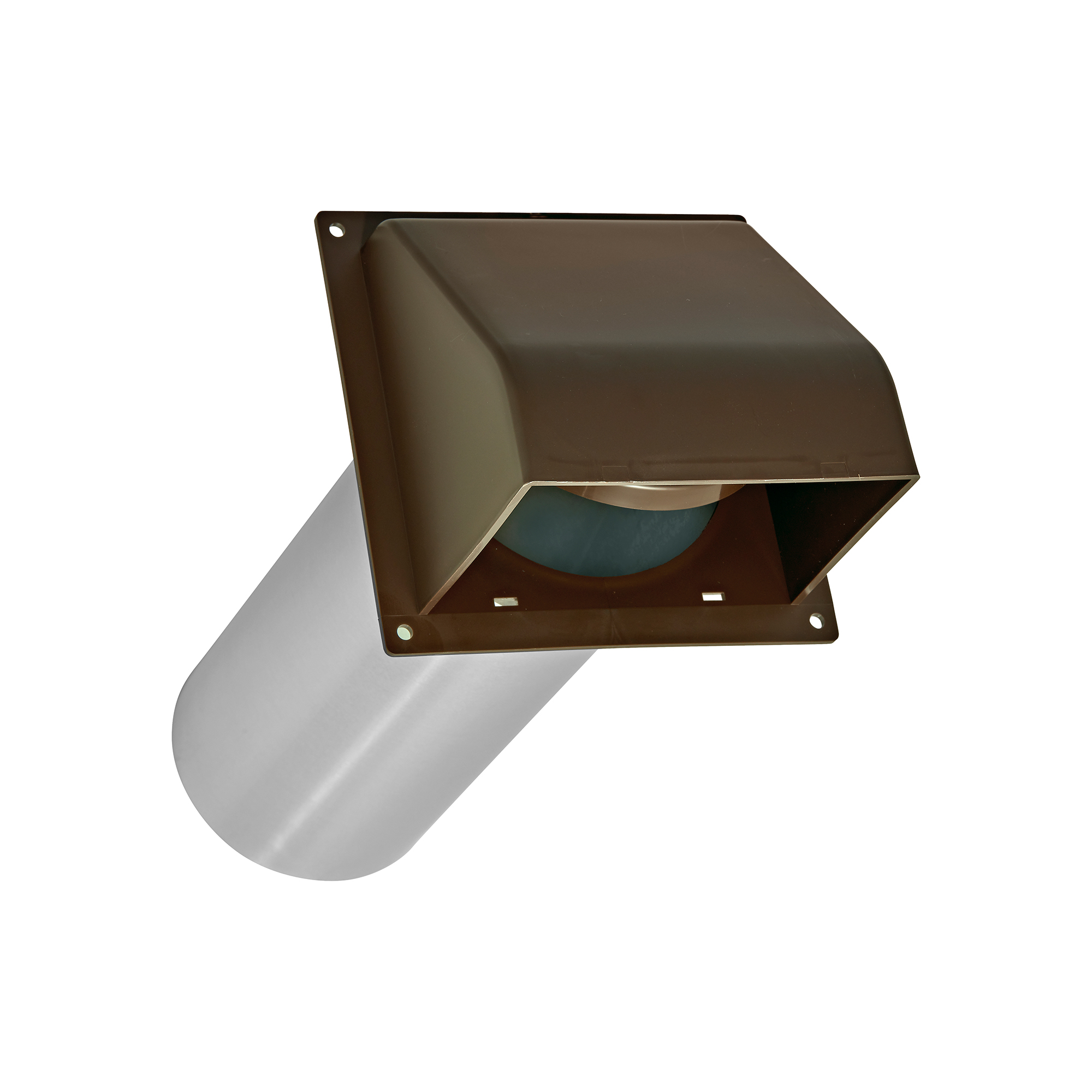 Brown Plastic Wall Exhaust Hood Dryer Vent - Damper - Flat Flange - 11 inch Pipe - Opened