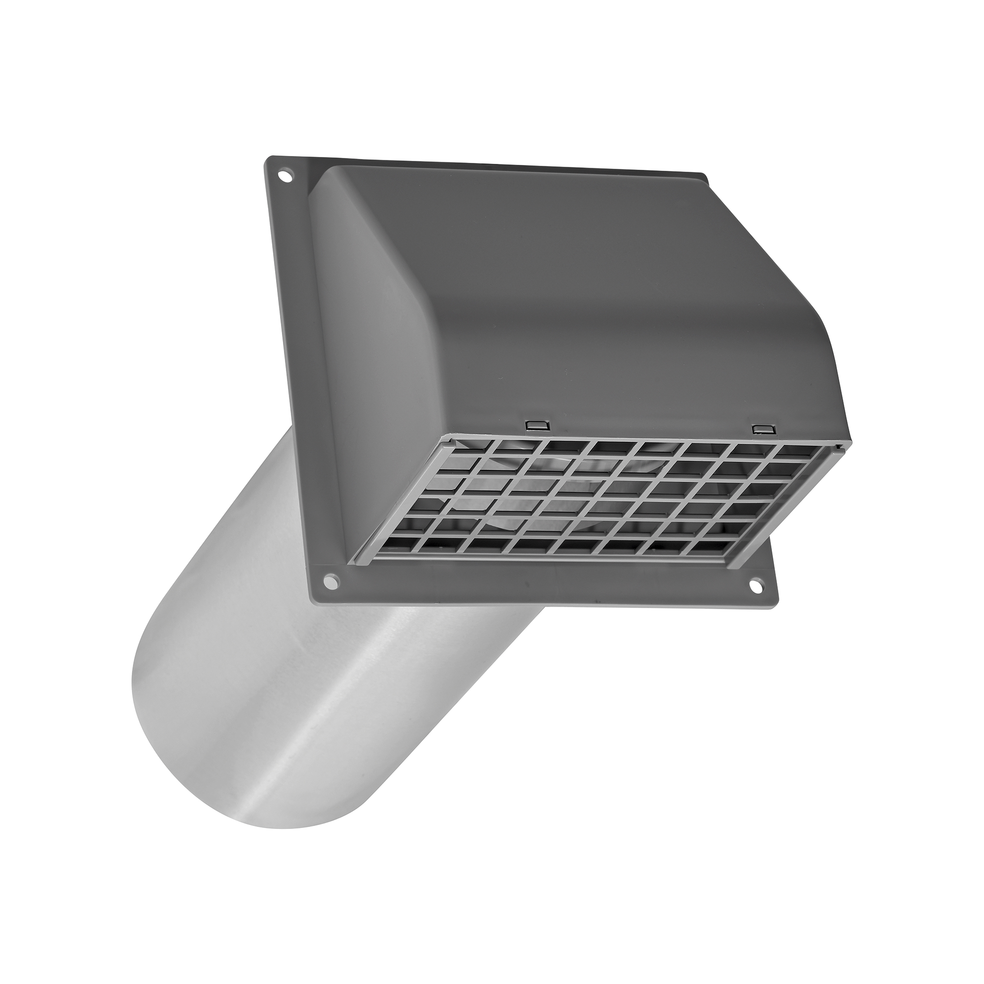224G-FF-02 Gray Plastic Wall Exhaust Hood Dryer Vent - Flat Flange - Spring Damper - Removable Screen - 11 inch Pipe - Front Opened