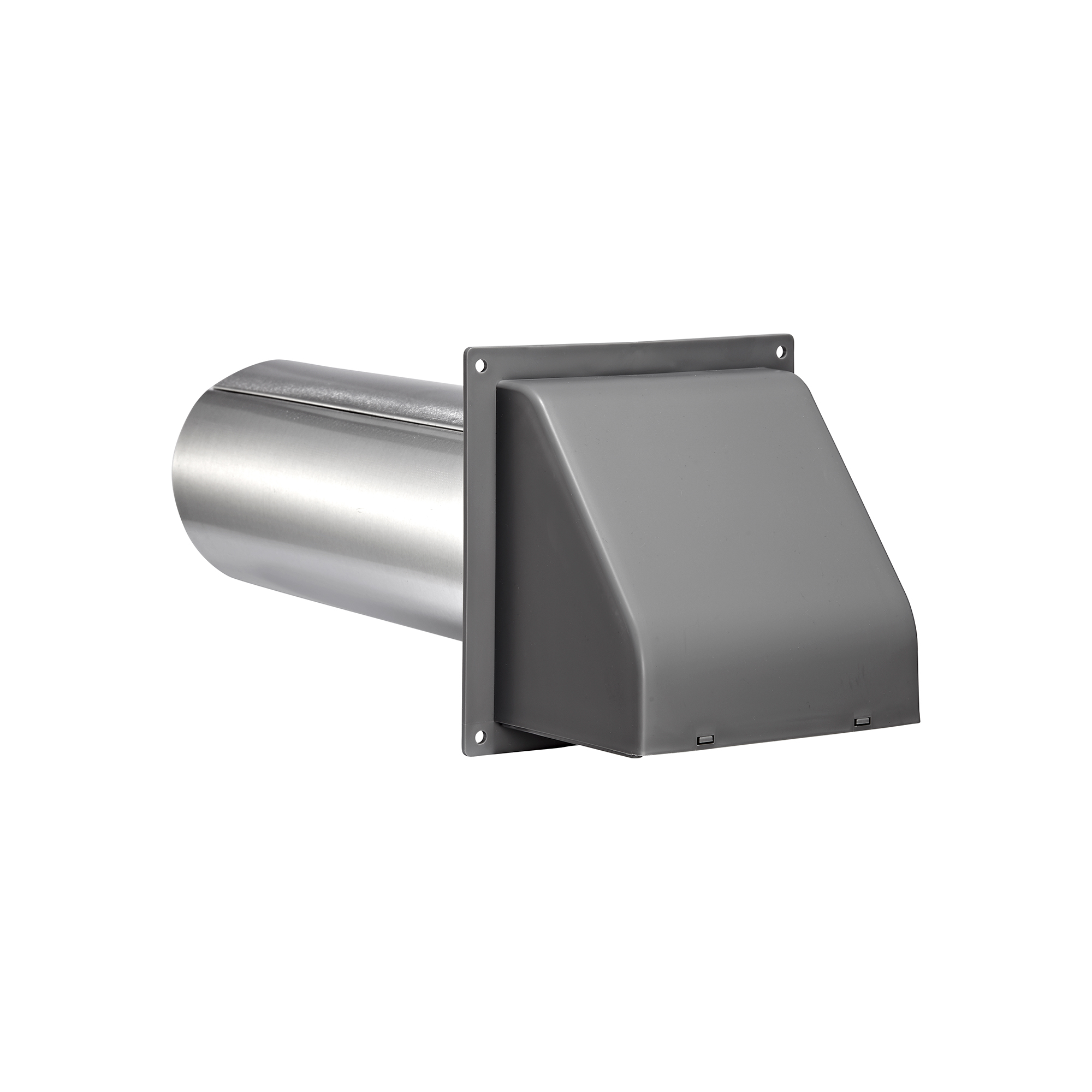 224G-FF-03 Gray Plastic Wall Exhaust Hood Dryer Vent - Flat Flange - Spring Damper - Removable Screen - 11 inch Pipe - Front