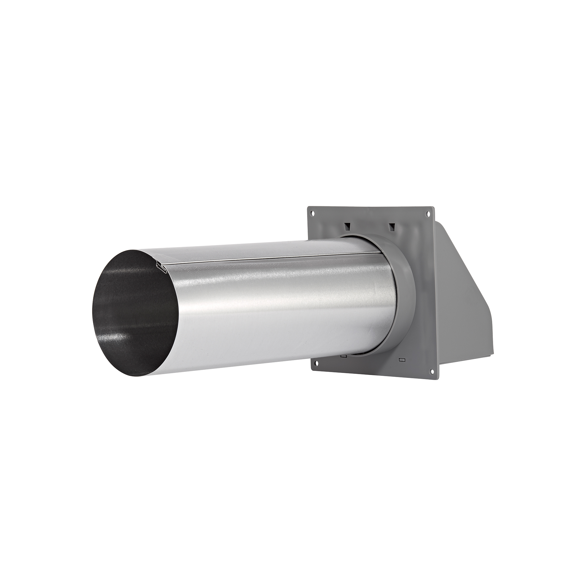 224G-FF-05 Gray Plastic Wall Exhaust Hood Dryer Vent - Flat Flange - Spring Damper - Removable Screen - 11 inch Pipe - Back