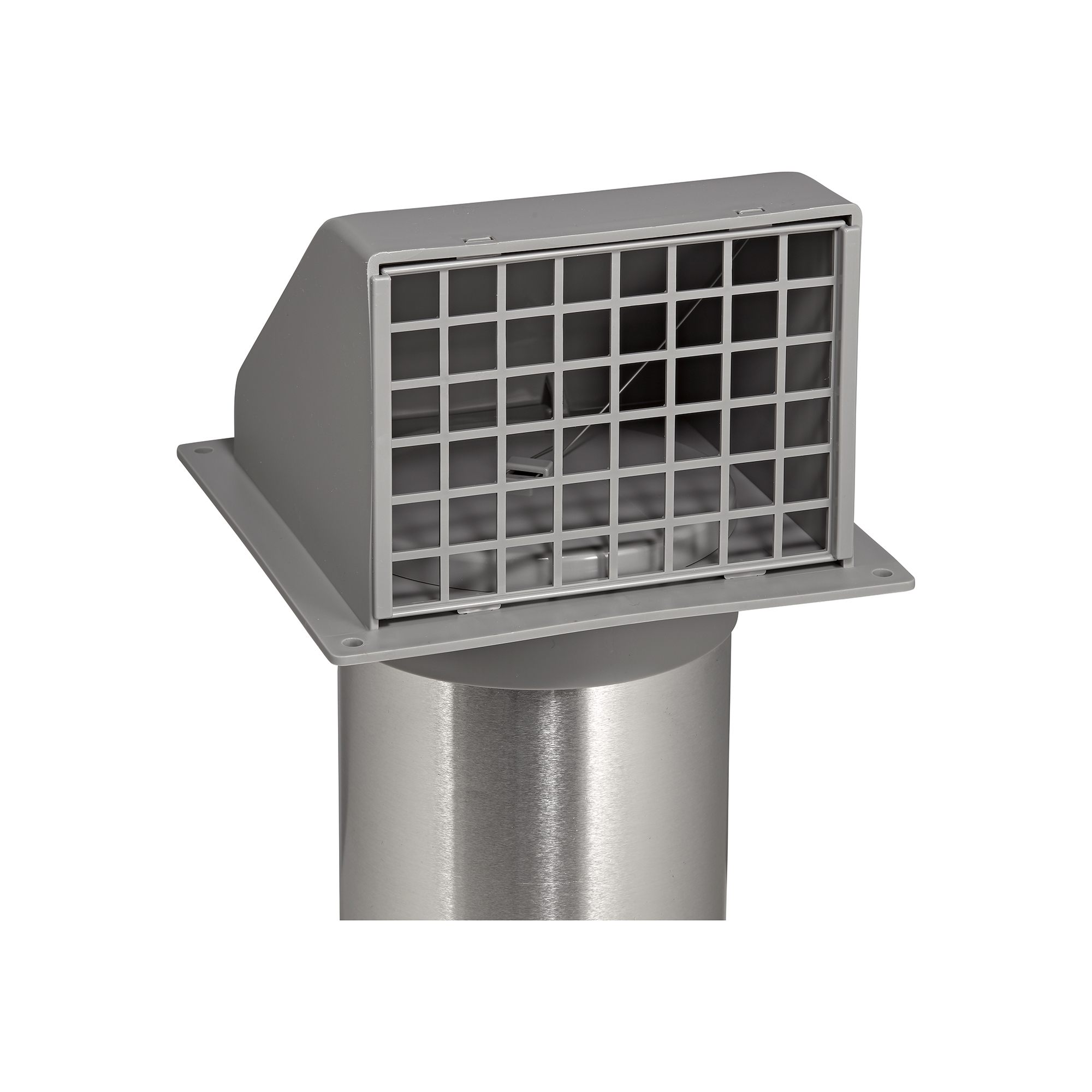 224G-FF-SPG-01 Gray Plastic Wall Exhaust Hood Dryer Vent - Flat Flange - Spring Damper - Removable Screen - 11 inch Pipe - Spring