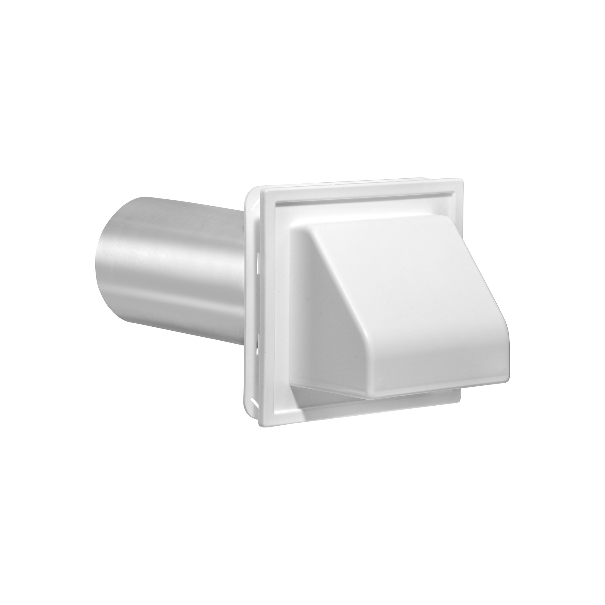 White Plastic Wall Exhaust Hood Dryer Vent - J Channel - Spring Damper - Removable Screen - 11 inch Pipe - Front