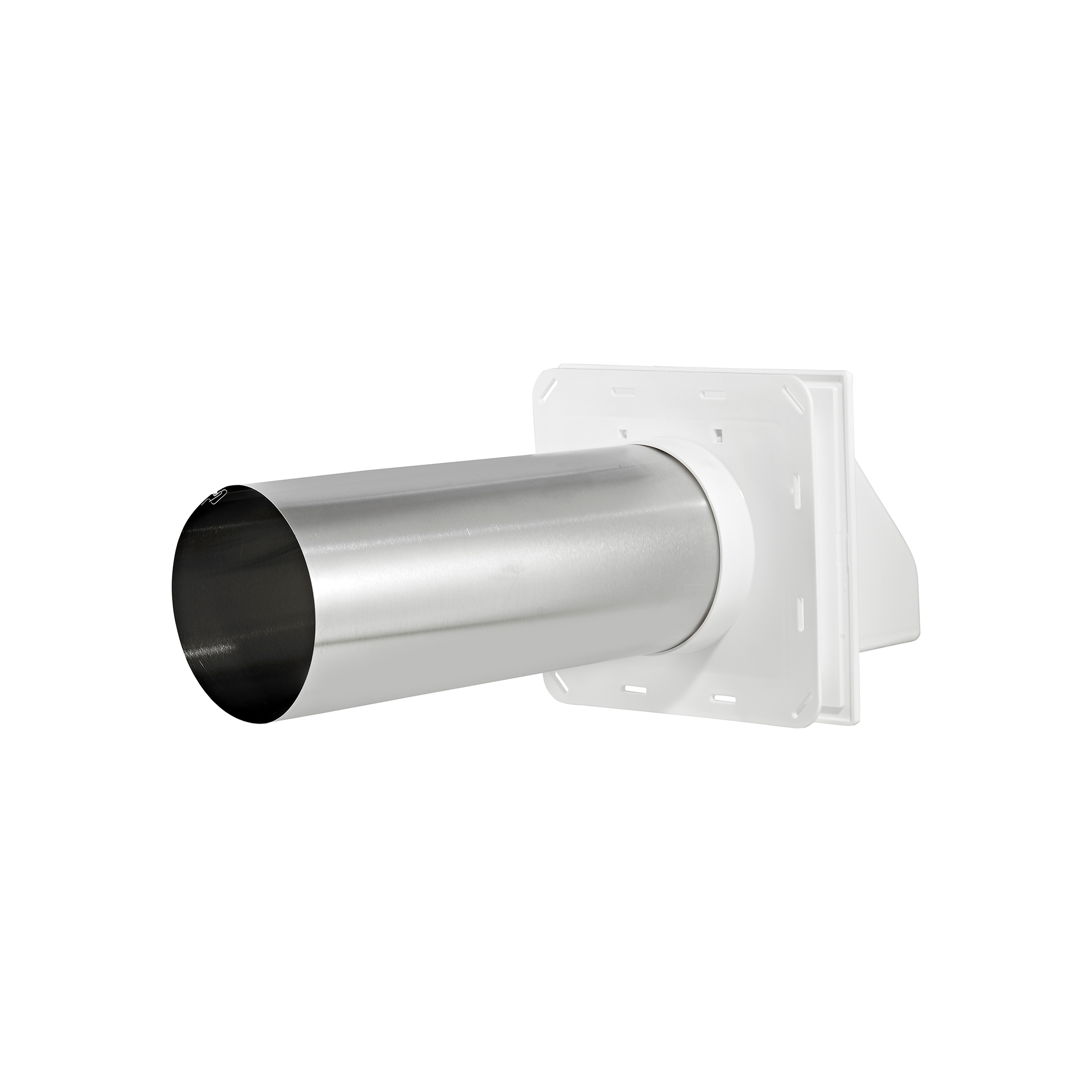 White Plastic Wall Exhaust Hood Dryer Vent - J Channel - Spring Damper - Removable Screen - 11 inch Pipe - Back