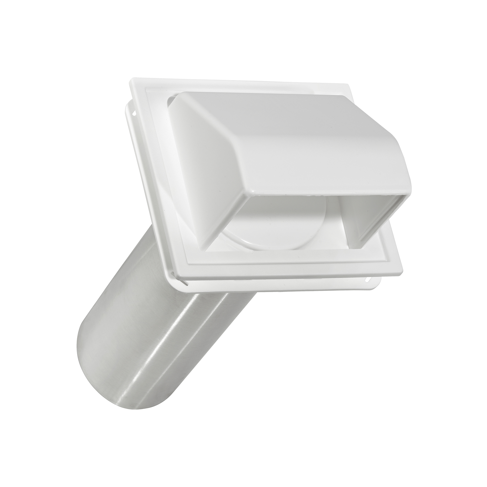 White Plastic Wall Exhaust Hood Dryer Vent - J Channel - Spring Damper - Removable Screen - 11 inch Pipe - No Screen