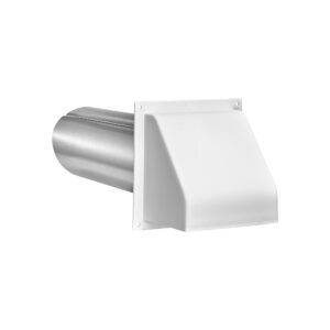 White Plastic Wall Exhaust Hood Dryer Vent - Damper - Flat Flange - 11 inch Pipe - Front