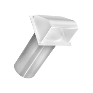 White Plastic Wall Exhaust Hood Dryer Vent - Damper - Flat Flange - 11 inch Pipe - Closed
