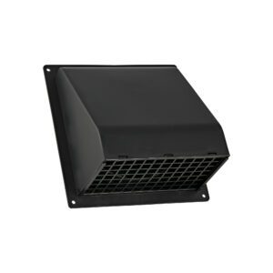 Black Plastic Wall Exhaust Hood Bath Fan Vent - Spring Damper - Removable Screen - 1-1/2 inch Collar - Flat Flange - Front Closed