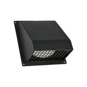 Black Plastic Wall Exhaust Hood Bath Fan Vent - Spring Damper - Removable Screen - 1-1/2 inch Collar - Flat Flange - Front Opened