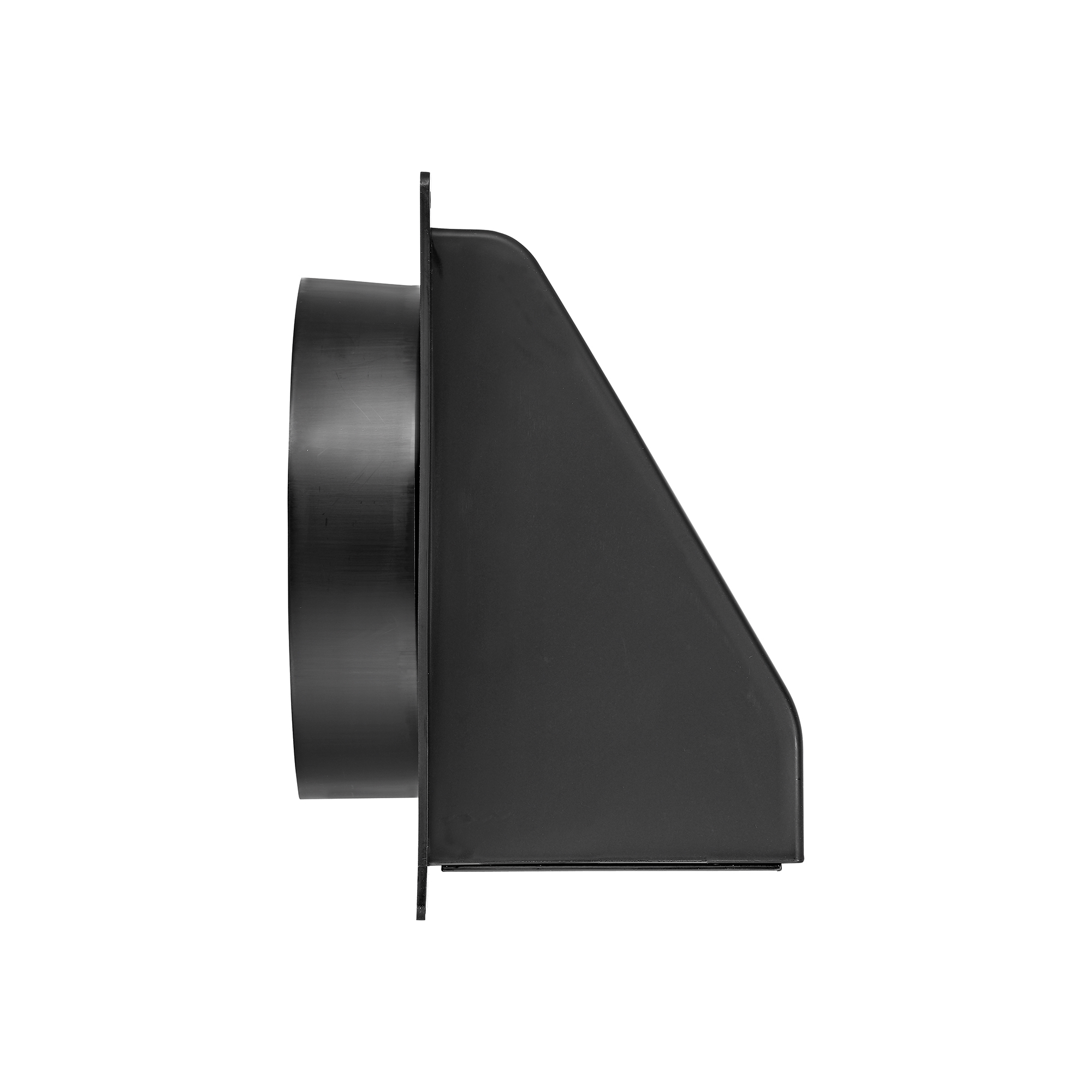 3510BL-FF-04 Black Plastic Wall Exhaust Hood Bath Fan Vent - Spring Damper - Removable Screen - 1-1/2 inch Collar - Flat Flange - Side