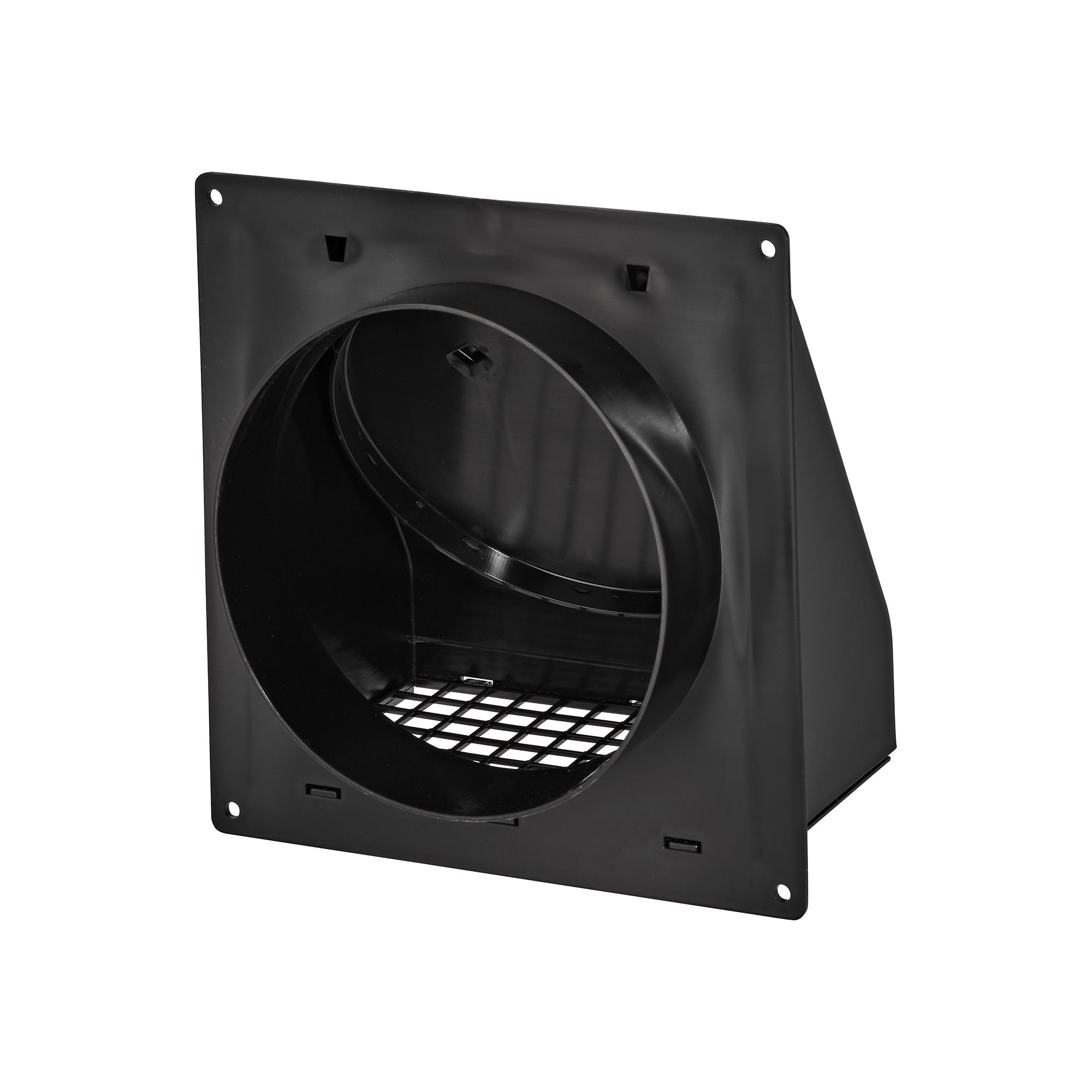 3510BL-FF-05 Black Plastic Wall Exhaust Hood Bath Fan Vent - Spring Damper - Removable Screen - 1-1/2 inch Collar - Flat Flange - Back Opened