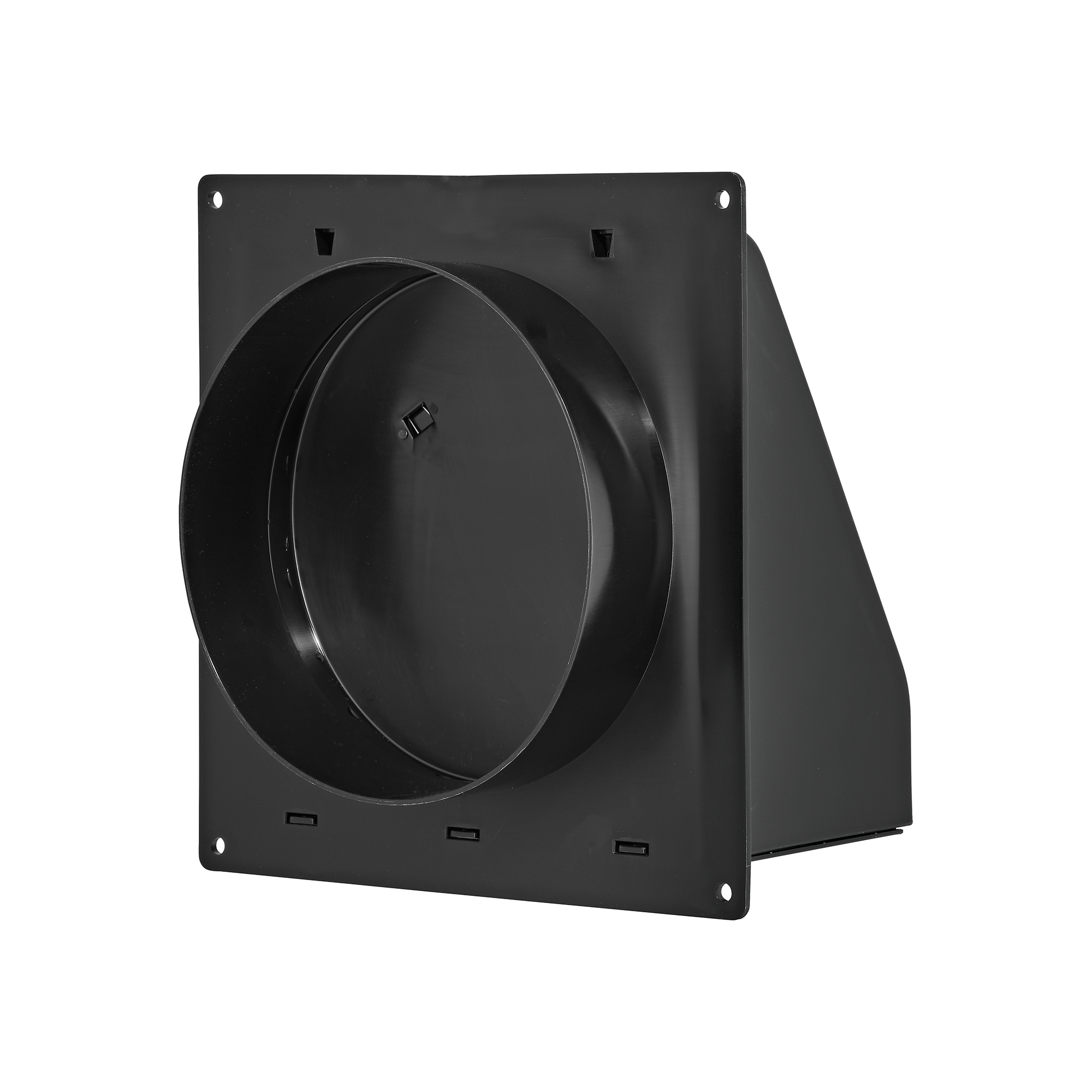 3510BL-FF-06 Black Plastic Wall Exhaust Hood Bath Fan Vent - Spring Damper - Removable Screen - 1-1/2 inch Collar - Flat Flange - Back Closed