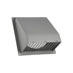Gray Plastic Wall Exhaust Hood Bath Fan Vent - Spring Damper - Removable Screen - 1-1/2 inch Collar - Flat Flange - Front Opened