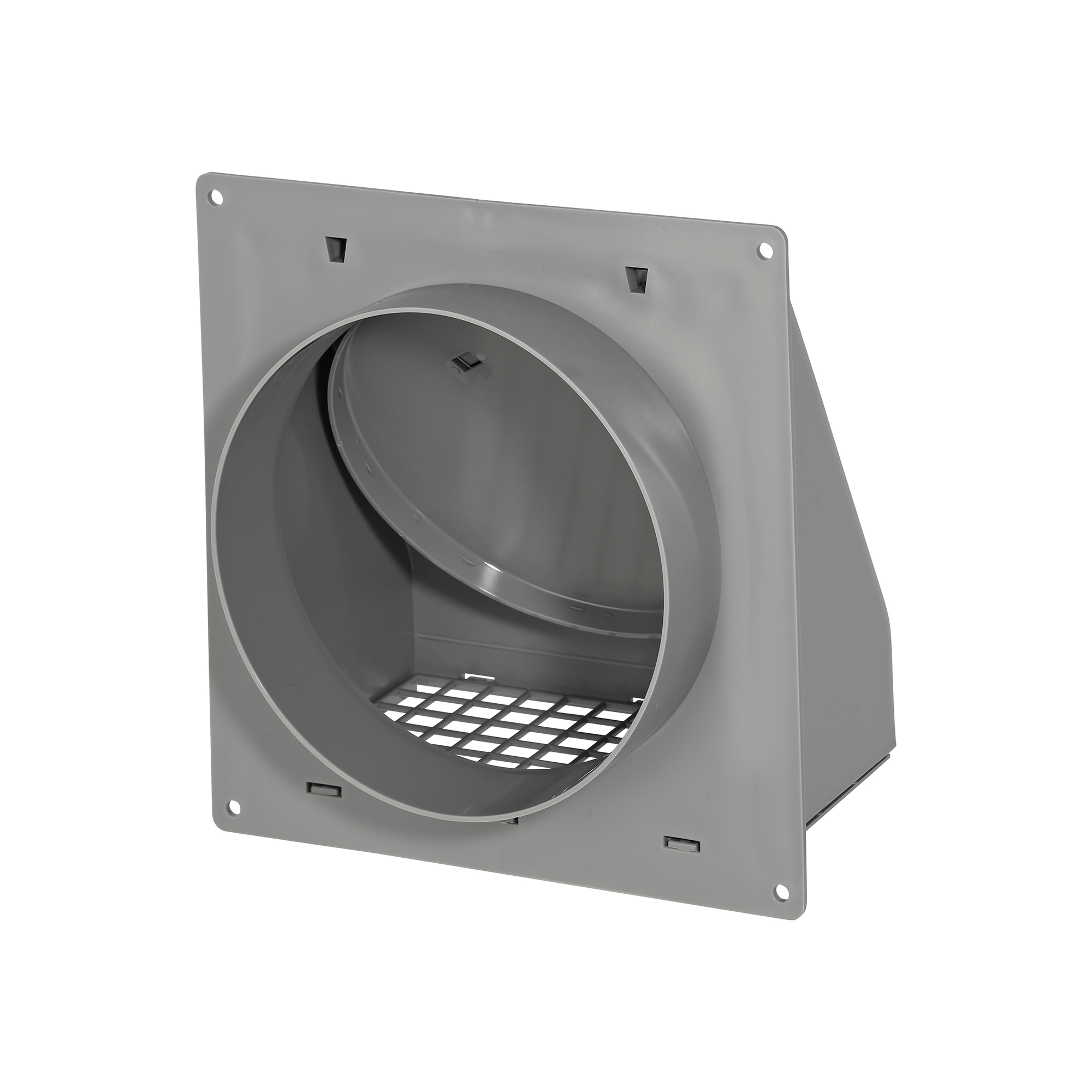 3510G-FF-05 Gray Plastic Wall Exhaust Hood Bath Fan Vent - Spring Damper - Removable Screen - 1-1/2 inch Collar - Flat Flange - Back Opened