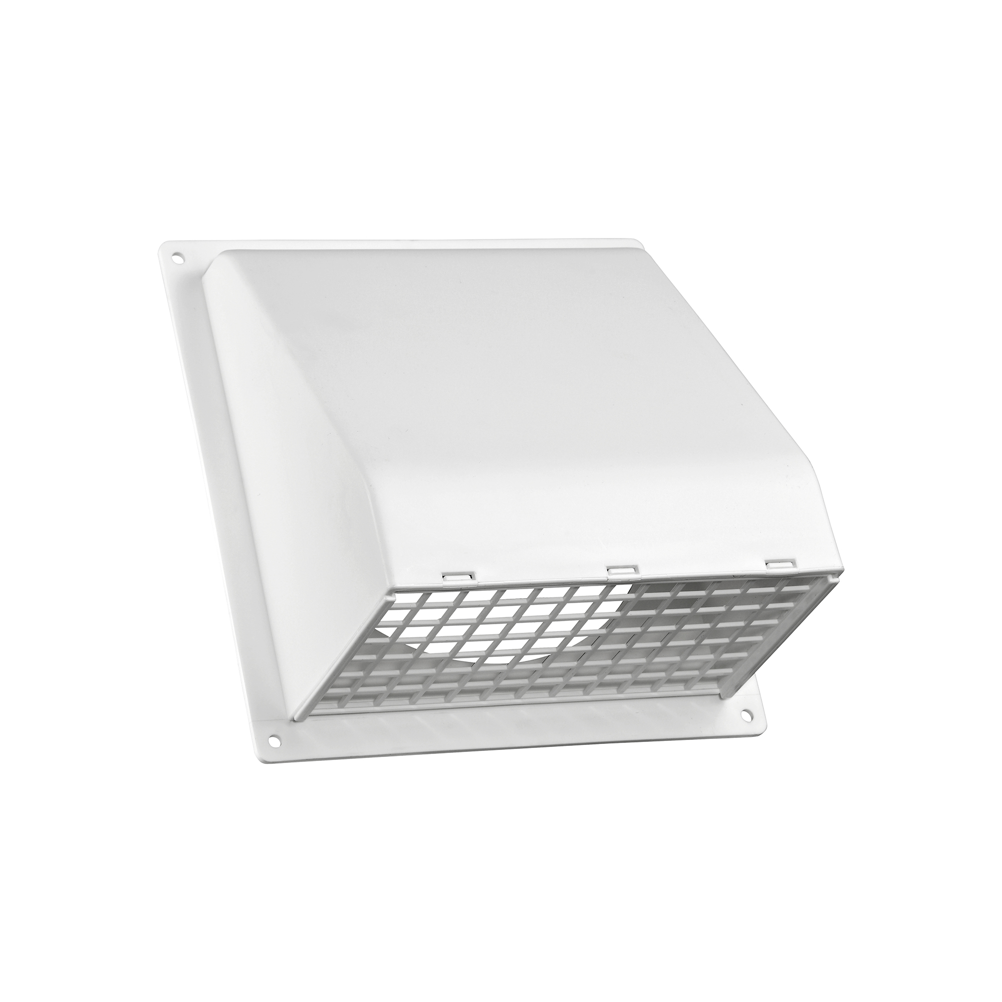 3510W-FF-02 White Plastic Wall Exhaust Hood Bath Fan Vent - Spring Damper - Removable Screen - Flat Flange - 1.5 inch Collar - Front Opened