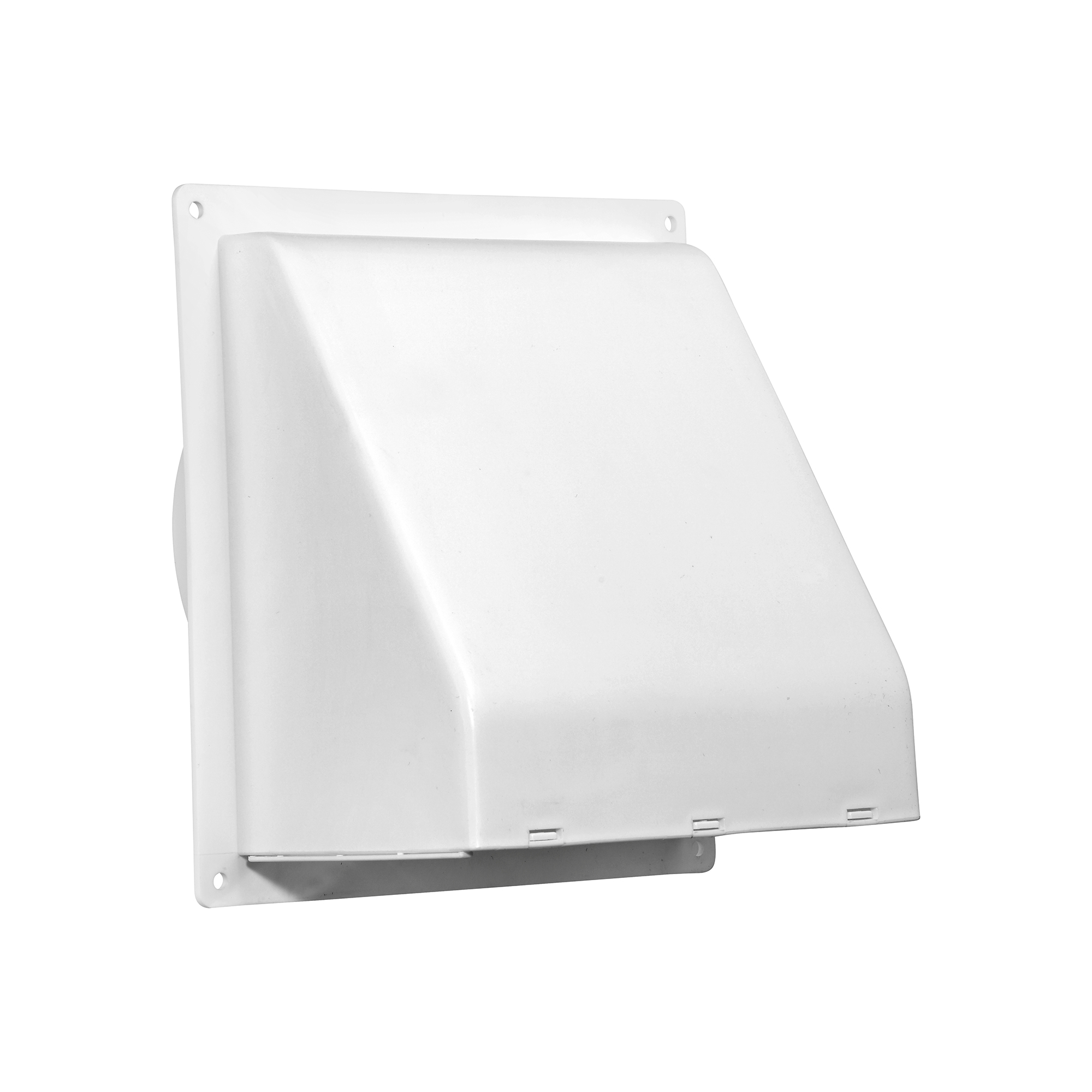 3510W-FF-03 White Plastic Wall Exhaust Hood Bath Fan Vent - Spring Damper - Removable Screen - Flat Flange - 1.5 inch Collar - Front
