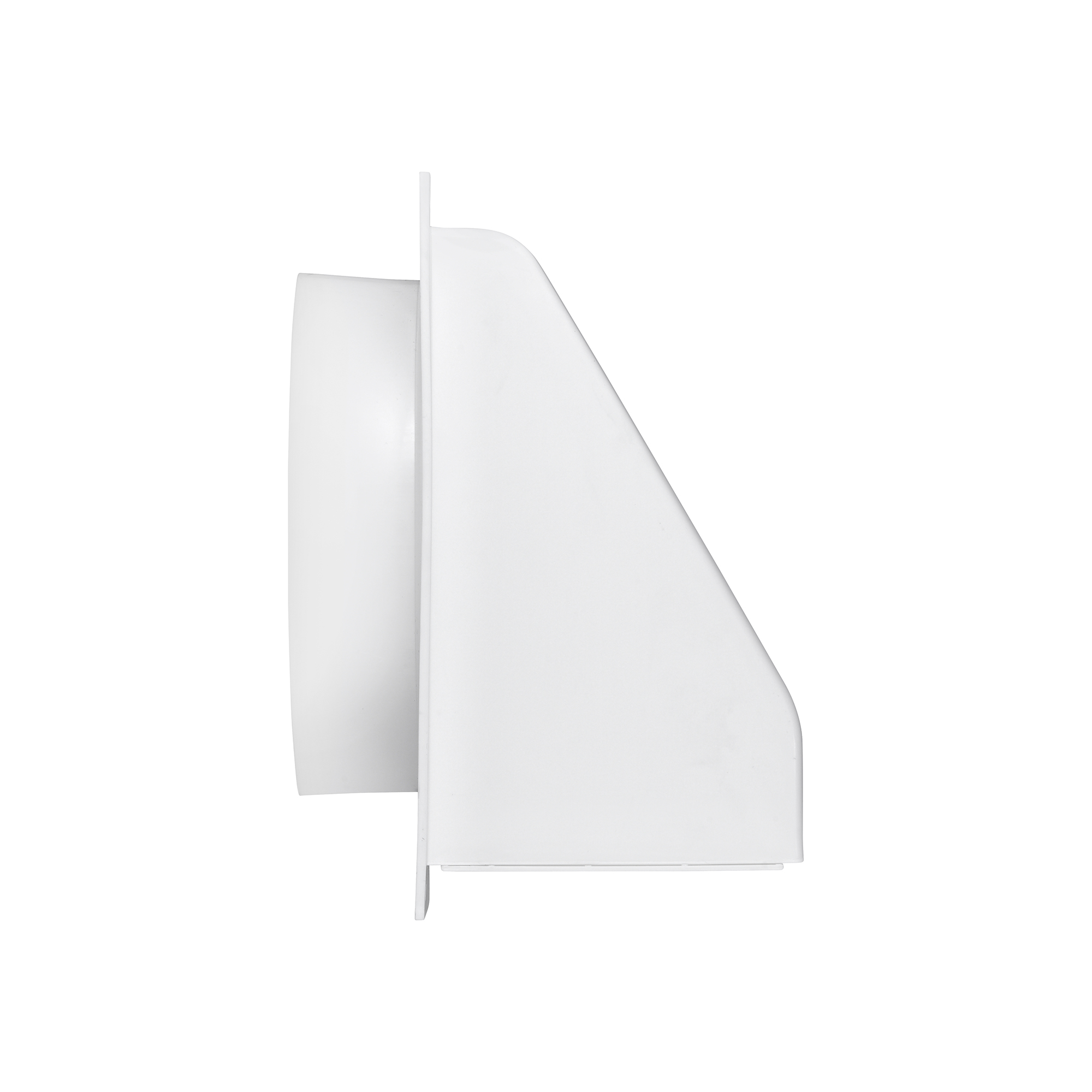 3510W-FF-04 White Plastic Wall Exhaust Hood Bath Fan Vent - Spring Damper - Removable Screen - Flat Flange - 1.5 inch Collar - Side