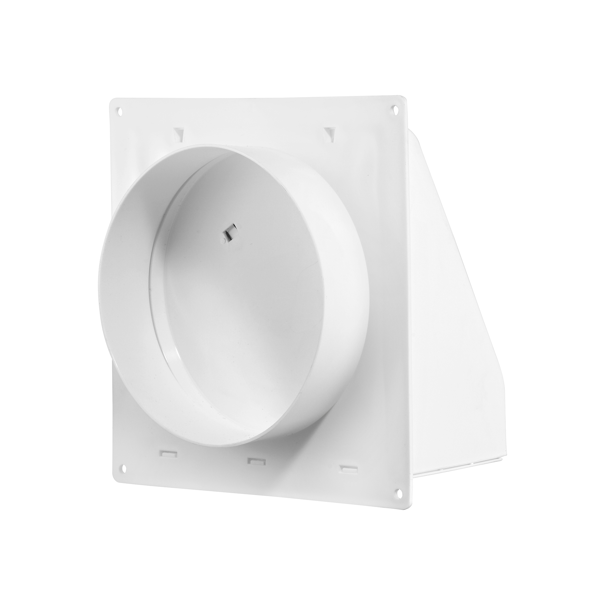 3510W-FF-05 White Plastic Wall Exhaust Hood Bath Fan Vent - Spring Damper - Removable Screen - Flat Flange - 1.5 inch Collar - Back Closed