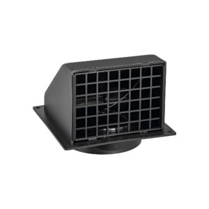 Black Plastic Wall Exhaust Hood Dryer Vent - Spring-Controlled Damper - Removable Screen - Flat Flange - 1 inch Collar - Spring