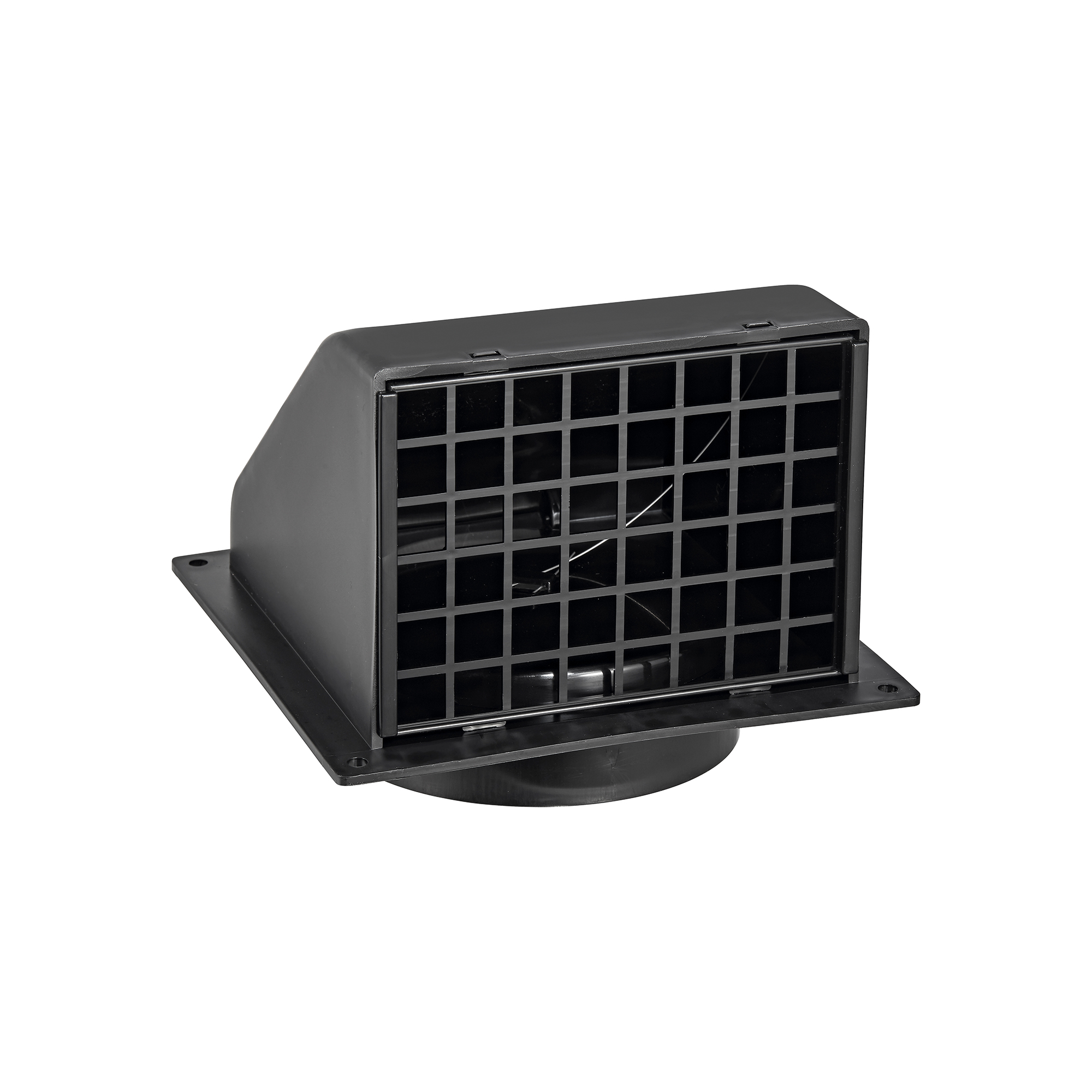 1471BL-FF-SPG-01 Black Plastic Wall Exhaust Hood Dryer Vent - Spring-Controlled Damper - Removable Screen - Flat Flange - 1 inch Collar - Spring