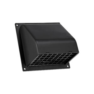 Black Plastic Wall Exhaust Hood Dryer Vent - Spring-Controlled Damper - Removable Screen - Flat Flange - 1 inch Collar - Angled Closed