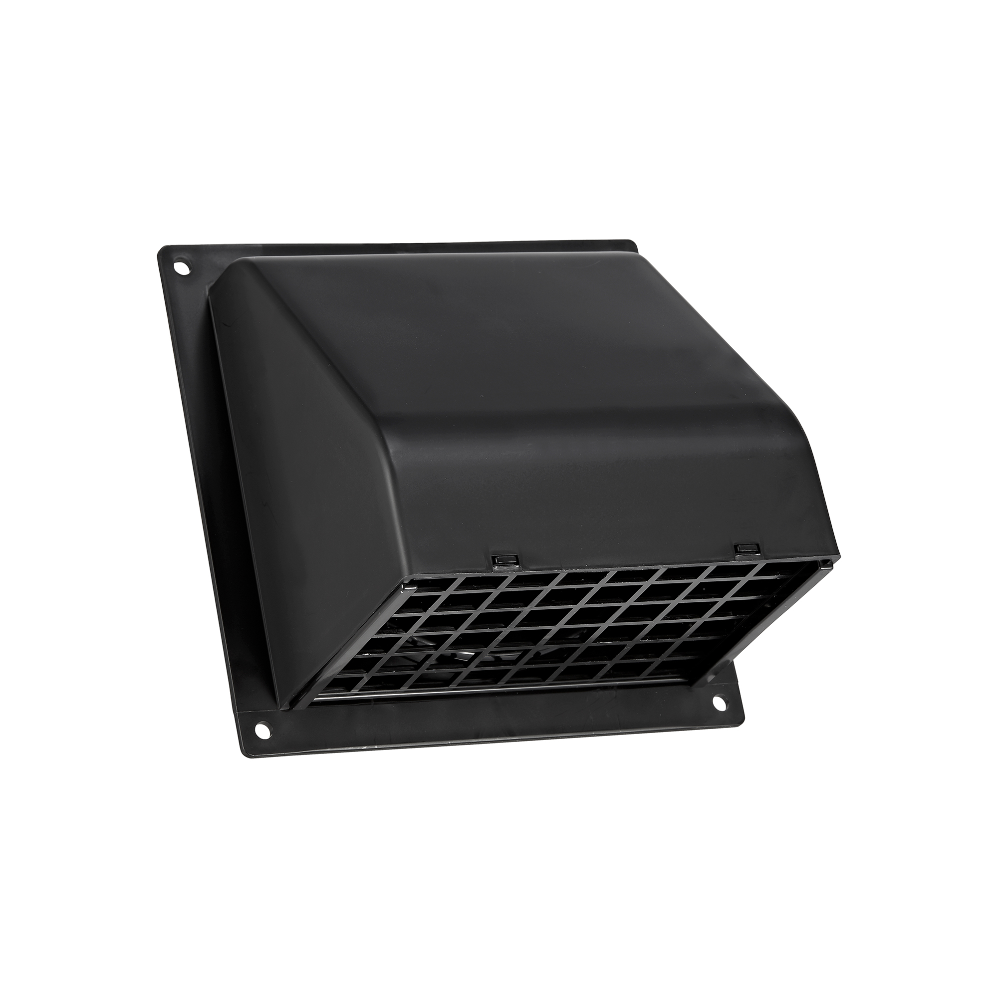 1471BL-FF-SPG-02 Black Plastic Wall Exhaust Hood Dryer Vent - Spring-Controlled Damper - Removable Screen - Flat Flange - 1 inch Collar - Angled Closed