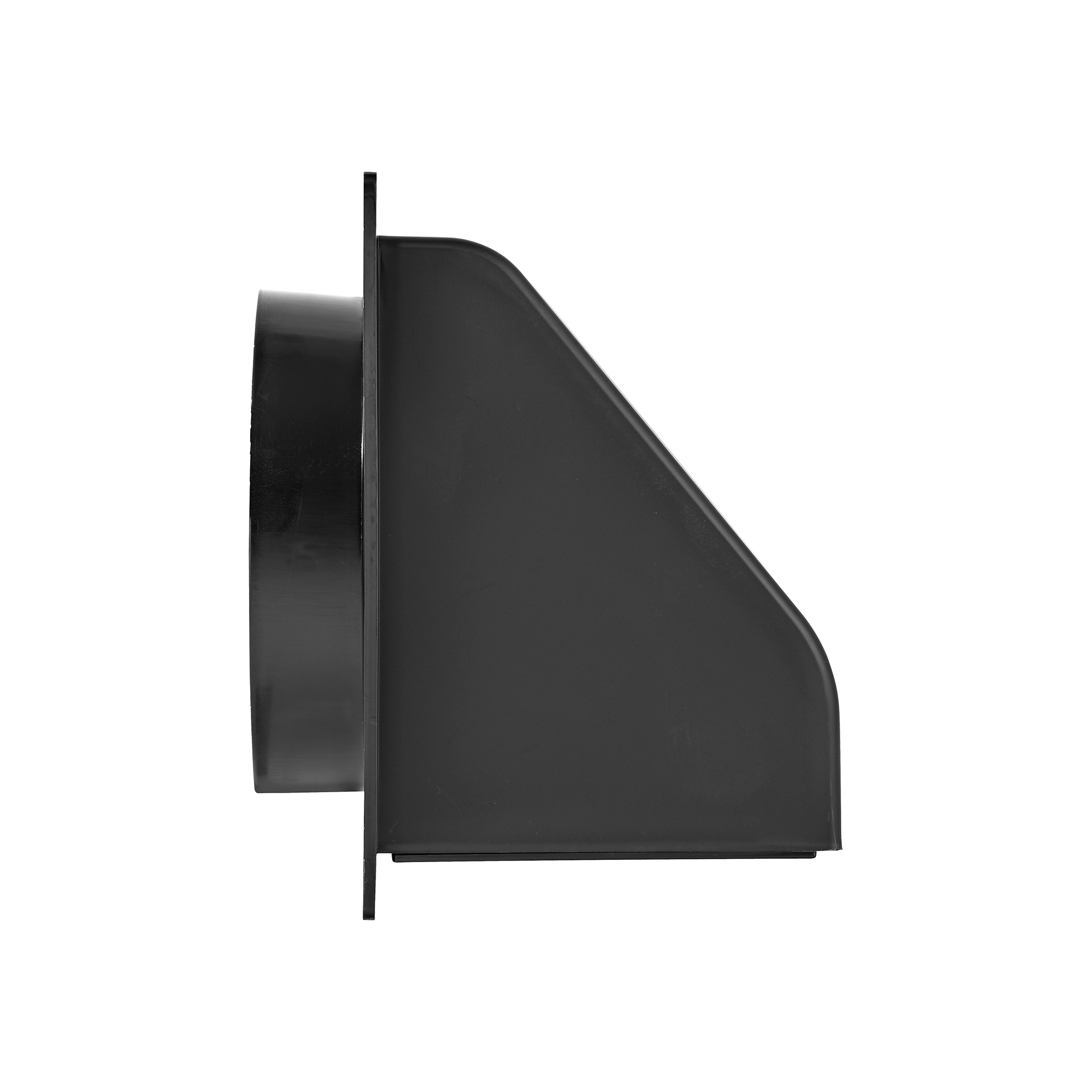 1471BL-FF-SPG-04 Black Plastic Wall Exhaust Hood Dryer Vent - Spring-Controlled Damper - Removable Screen - Flat Flange - 1 inch Collar - Side