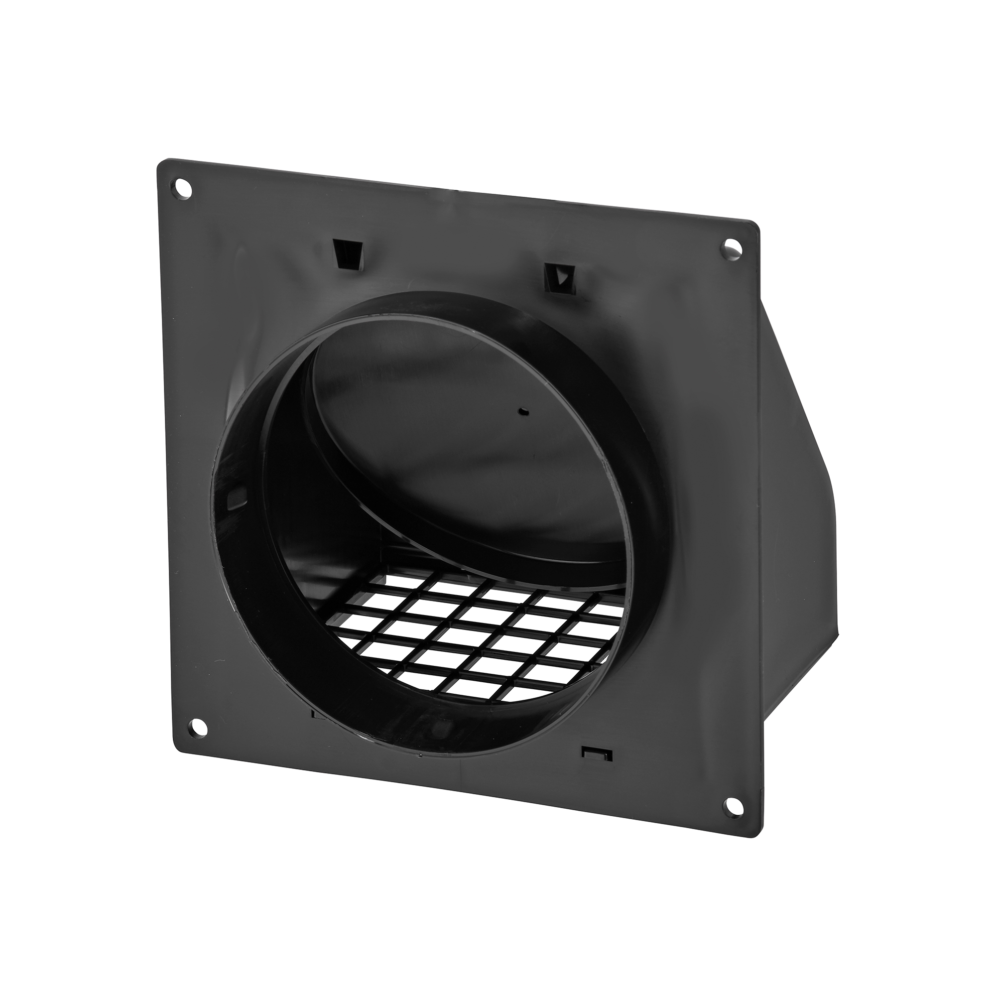 1471BL-FF-SPG-06 Black Plastic Wall Exhaust Hood Dryer Vent - Spring-Controlled Damper - Removable Screen - Flat Flange - 1 inch Collar - Back Opened