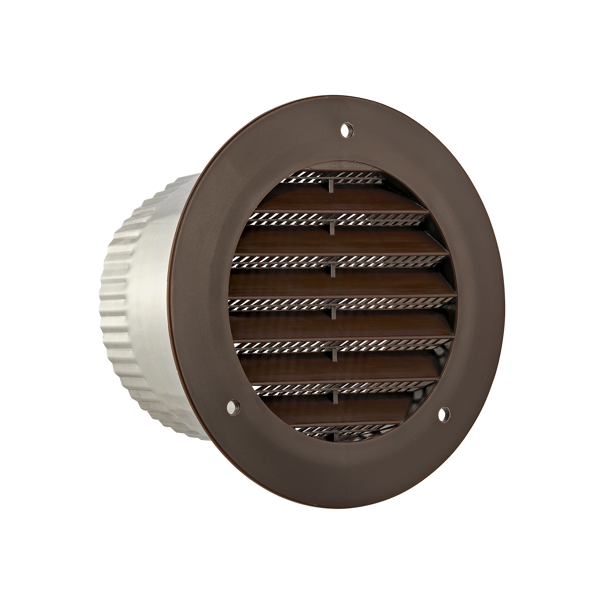 174BTP-SH-01 Brown Plastic Flush Mount Round Vent - Screw Holes - 3 inch Pipe - Angled