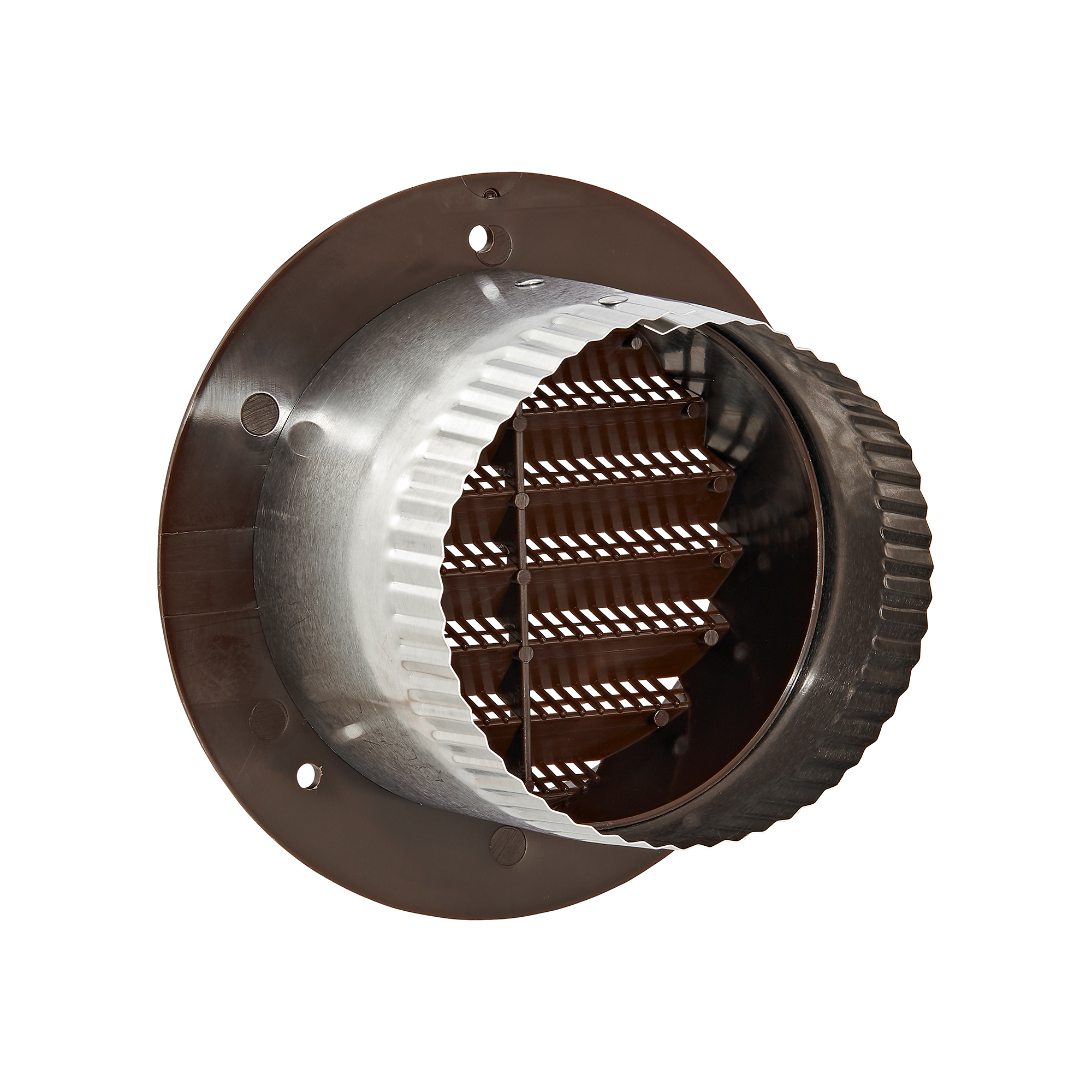 174BTP-SH-04 Brown Plastic Flush Mount Round Vent - Screw Holes - 3 inch Pipe - Back