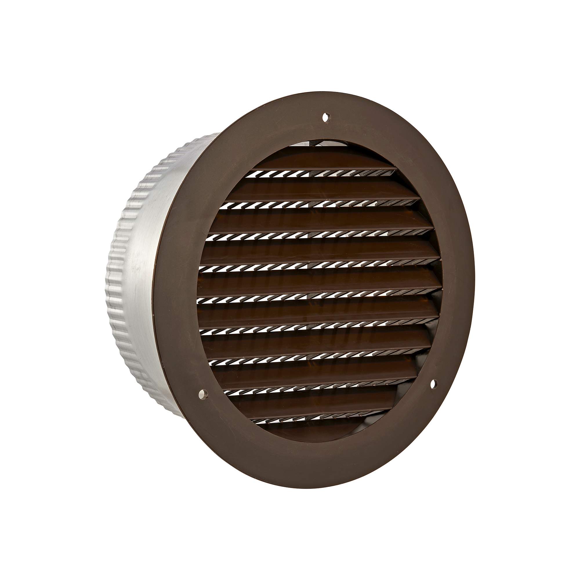 176BTP-SH-01 Brown Plastic Flush Mount Round Vent - Screw Holes - 3 inch Pipe - Angled