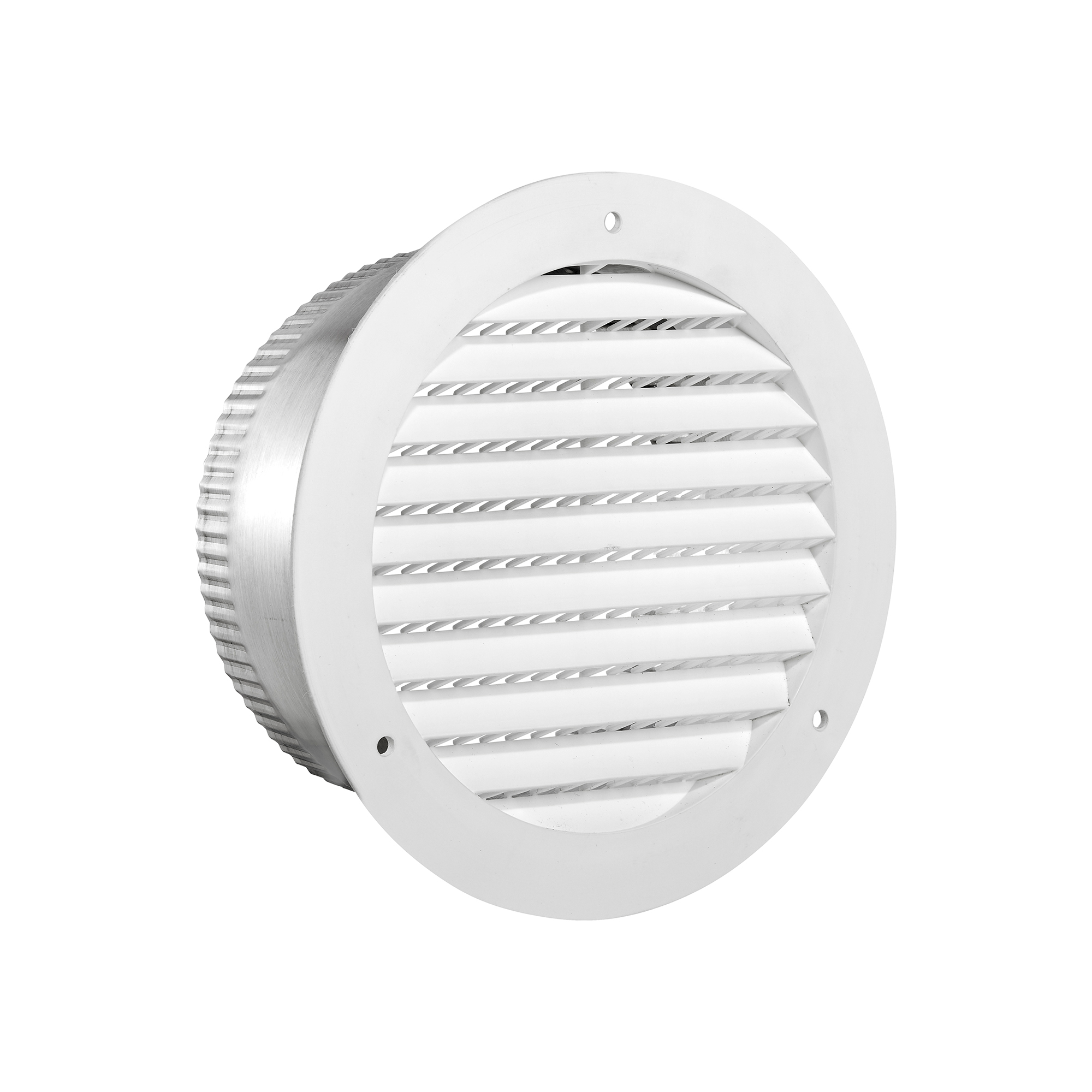 176WTP-SH-01 White Plastic Flush Mount Round Vent - Screw Holes - 3 inch Pipe - Angled