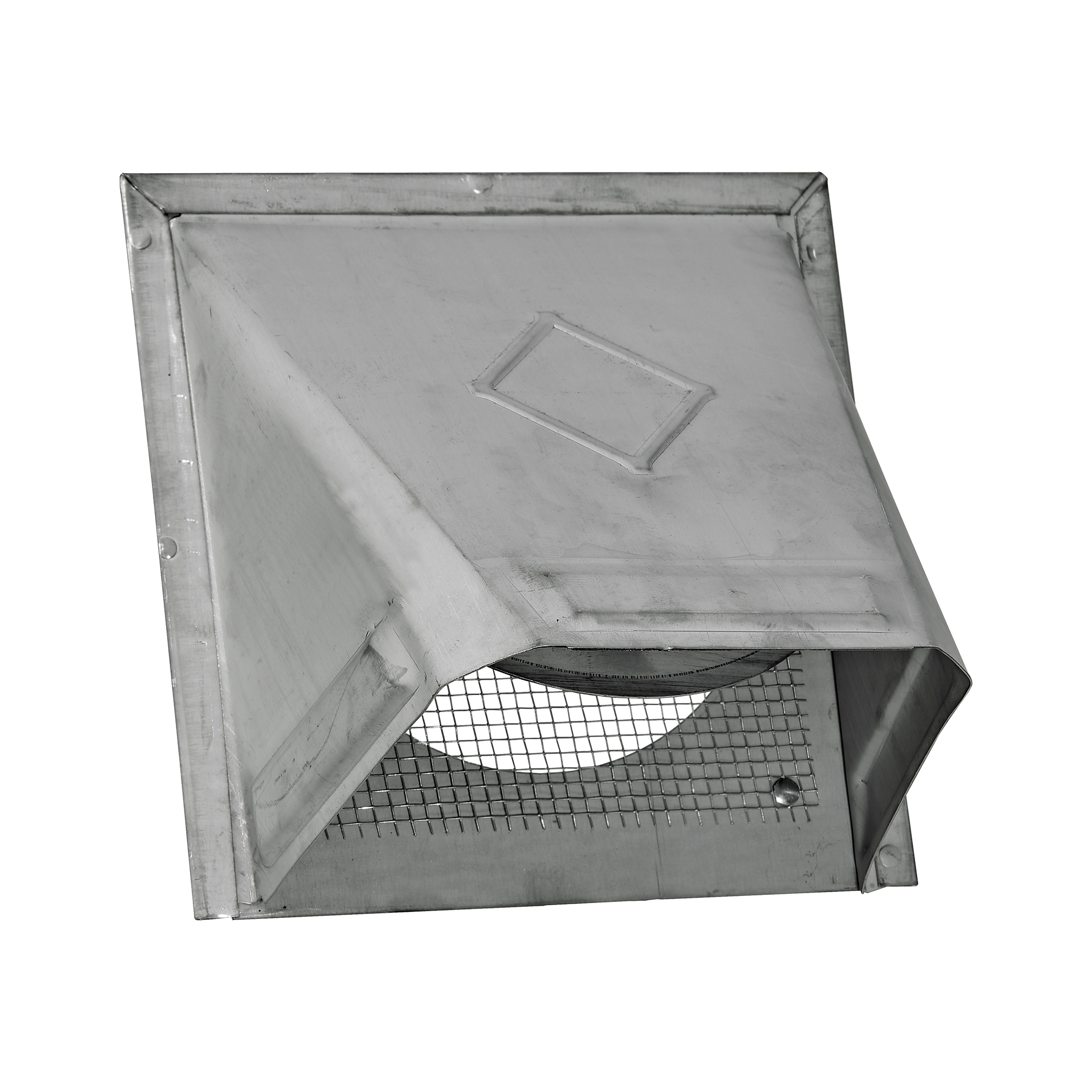 Paint Grade Steel Wall Exhaust Bath Fan Vent Hood - Damper - 1/8 inch Wire Mesh Screen - Flush Mount - Angled Opened
