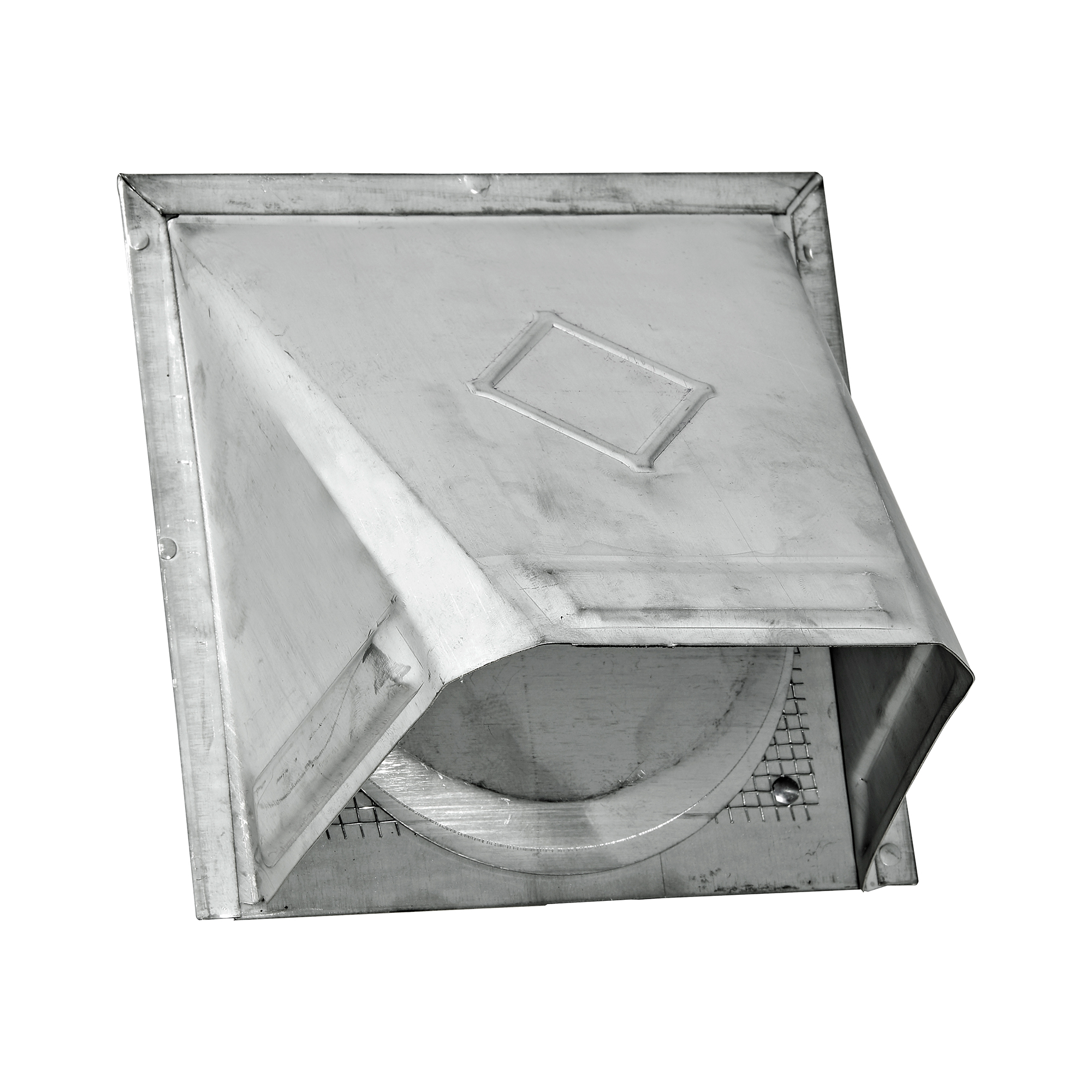 Paint Grade Steel Wall Exhaust Bath Fan Vent Hood - Damper - 1/8 inch Wire Mesh Screen - Flush Mount - Angled Closed